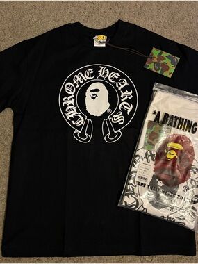 Chrome Hearts x BAPE Black Graphic Tee (Black & White)